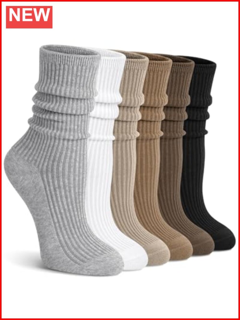 6 Pairs Cotton Blend Crew Socks Seamless Toe Boot Socks